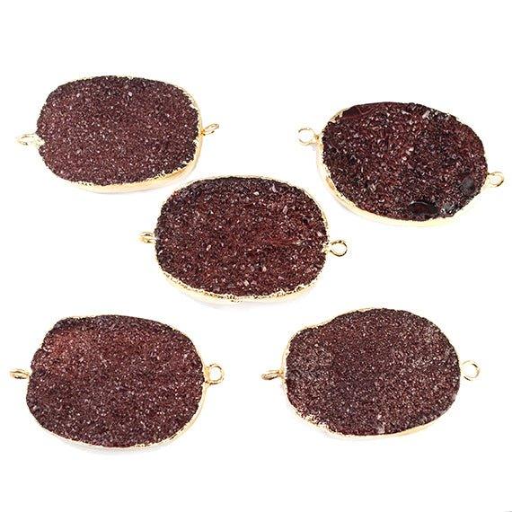 22x30mm Gold Leafed Berry Purple Drusy Oval Connector Focal 1 bead - The Bead Traders
