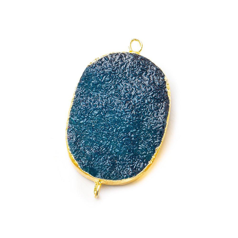 22x30mm Gold Leafed Blue Drusy Oval Connector Focal 1 bead - The Bead Traders