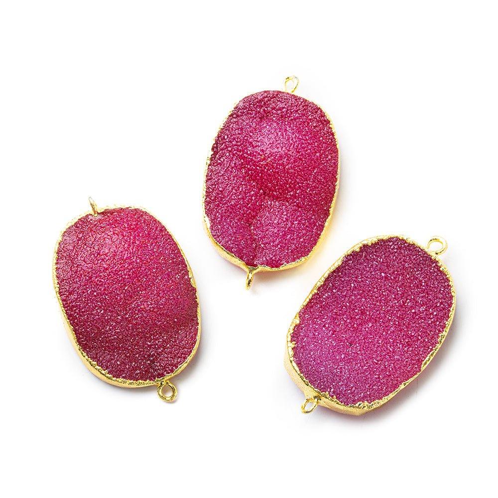22x30mm Gold Leafed Pink Drusy Oval Connector Focal 1 bead - The Bead Traders