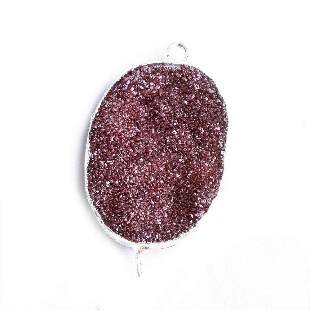 22x30mm Silver Leafed Berry Purple Drusy Oval Connector Focal 1 bead - The Bead Traders
