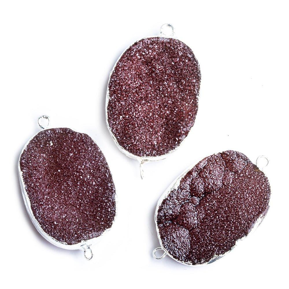 22x30mm Silver Leafed Berry Purple Drusy Oval Connector Focal 1 bead - The Bead Traders