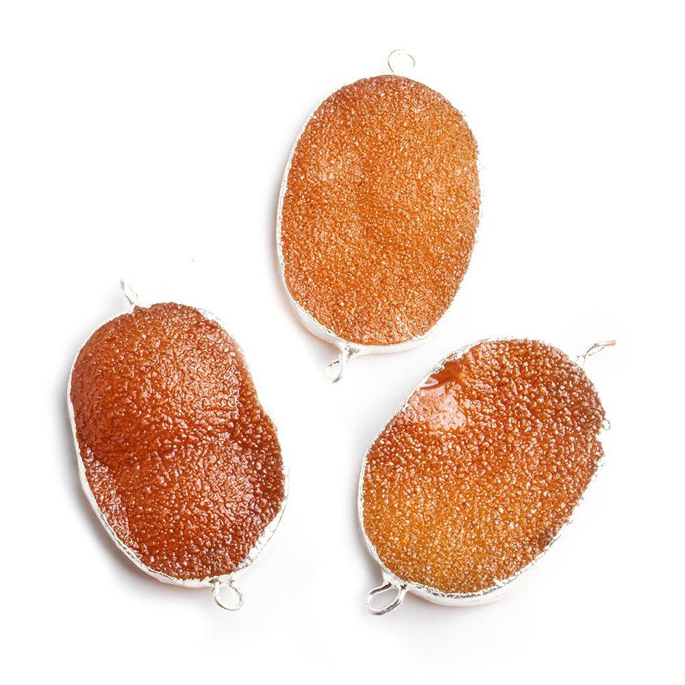 22x30mm Silver Leafed Caramel Brown Drusy Oval Connector Focal 1 bead - The Bead Traders