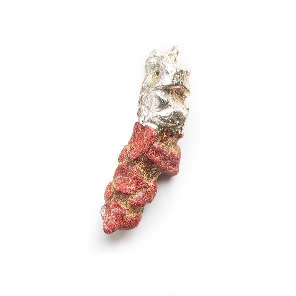 22x9mm-56x11mm Silver Leafed Red Coral Pendant 1 Piece - The Bead Traders