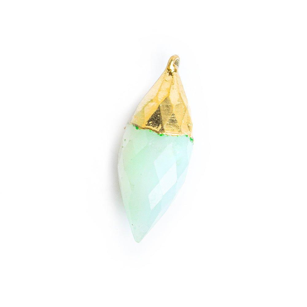 23x11mm-26x11mm Gold Leafed Seafoam Blue Chalcedony Faceted Cone Pendant 1 Piece - The Bead Traders