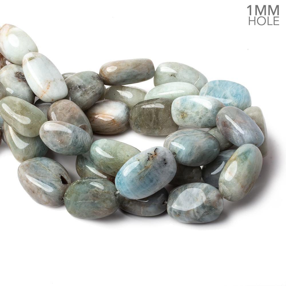 23x13-28x19mm Aquamarine straight drilled plain nuggets 16 inch 14 large hole beads - The Bead Traders