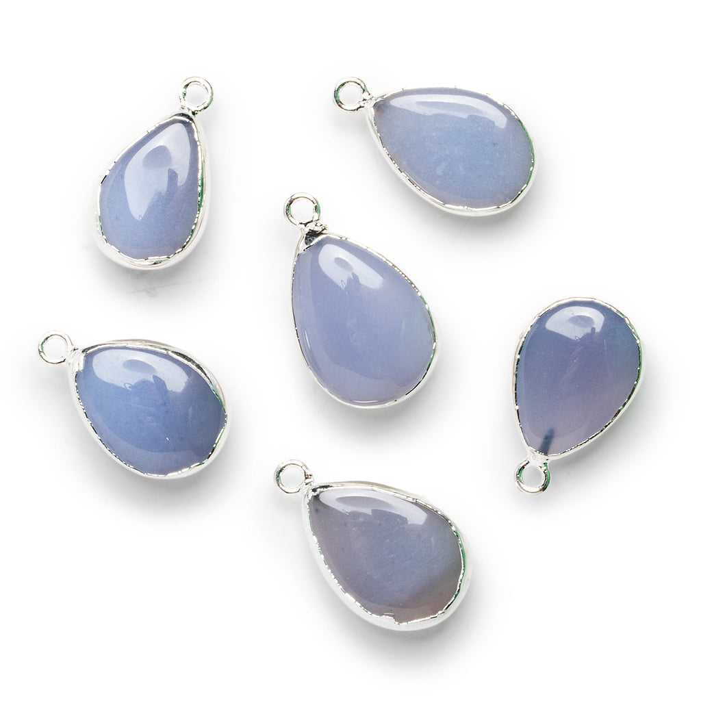 23x13mm Silver Leafed Natural Chalcedony Pear Pendant 1 Bead - The Bead Traders