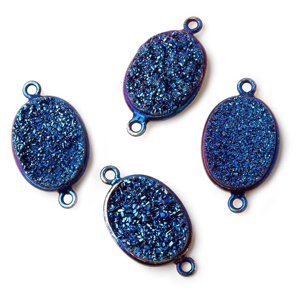 23x14mm Titanium Blue plated Bezeled Oval Drusy Connector 1 piece - The Bead Traders
