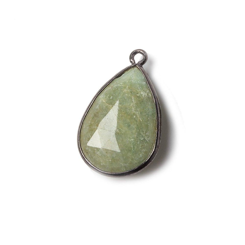 23x16mm Black Gold Bezeled Aquamarine faceted pear Focal Pendant 1 piece - The Bead Traders