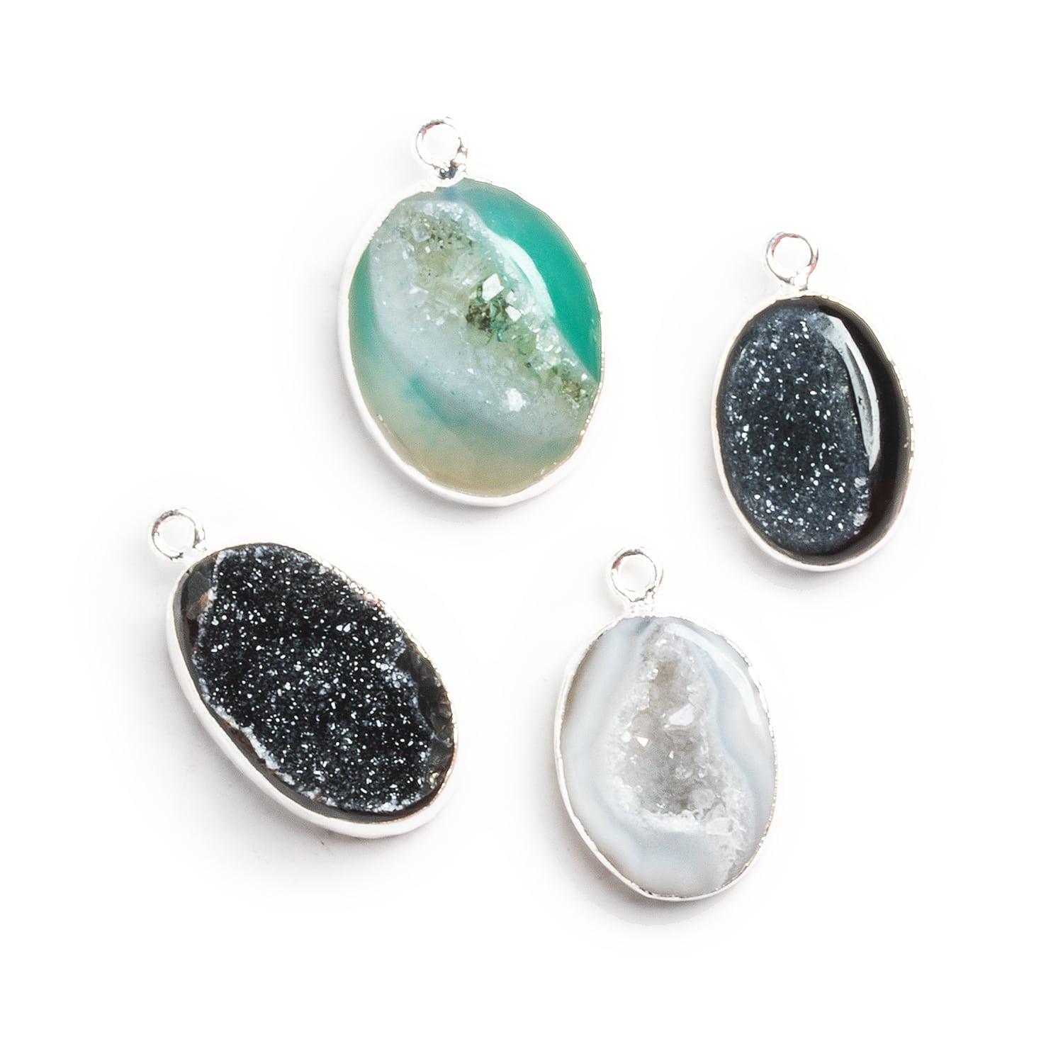 24x16mm Silver Leafed Black Drusy Pendants - Lot of 4 - The Bead Traders