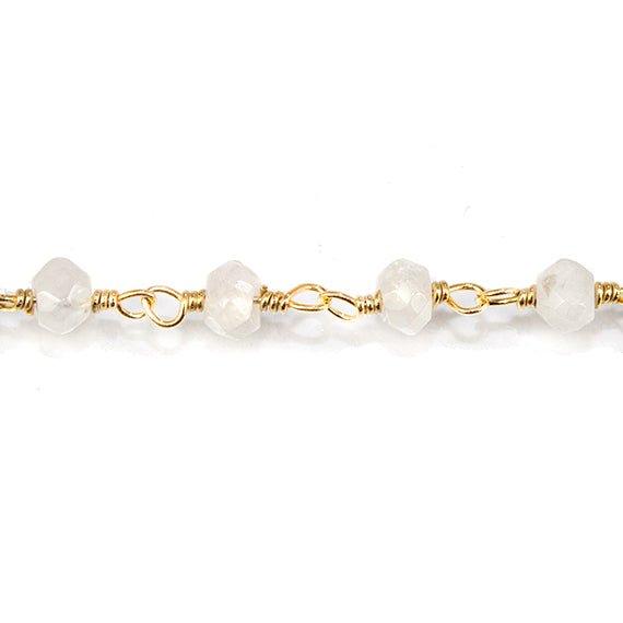 2.5-3mm Rainbow Moonstone Gold Plated Wire Wrapped Rosary Chain by the foot - The Bead Traders