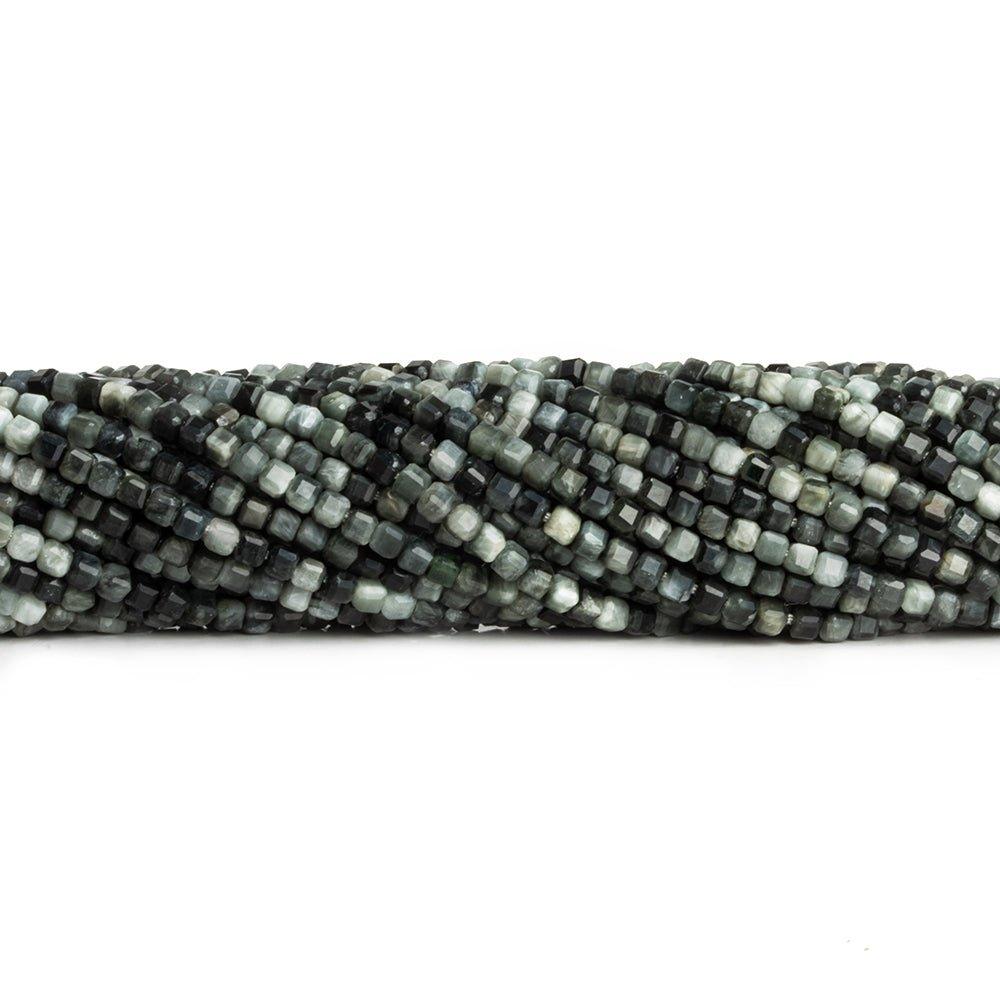 2.5mm Black Tiger's Eye Microfaceted Cubes 12 inch 125 pieces - The Bead Traders