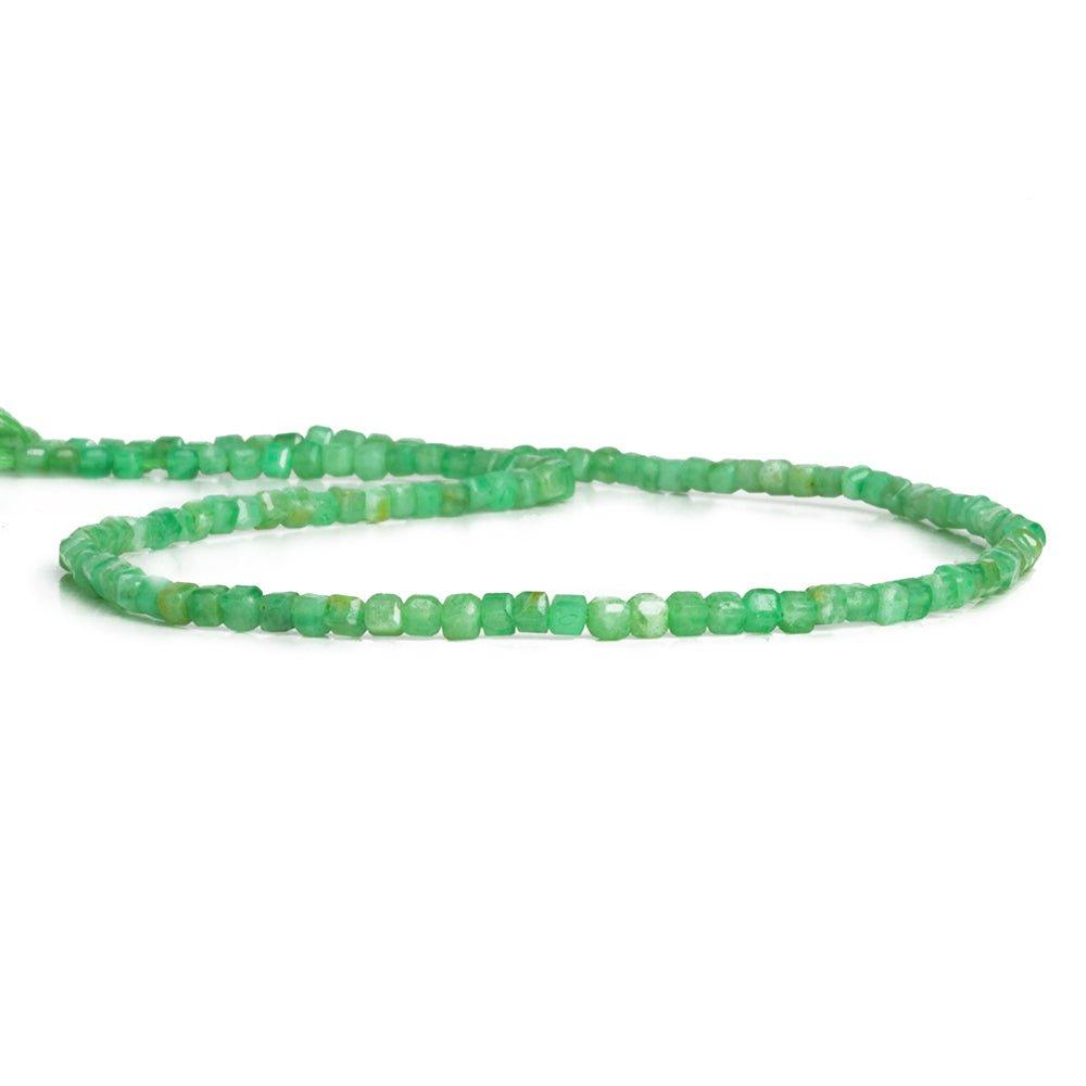 2.5mm Chrysoprase micro faceted cubes 12 inch 130 beads - The Bead Traders