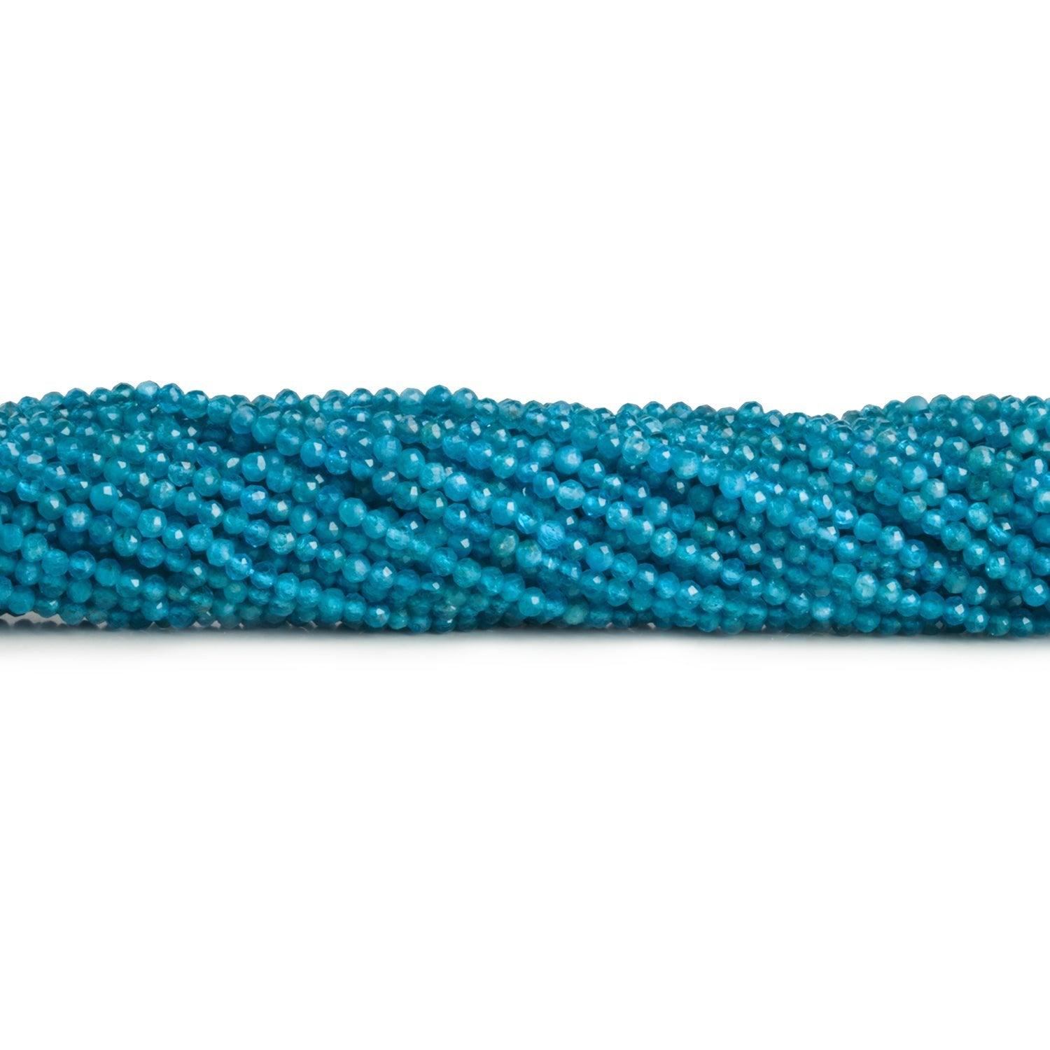 2.5mm Neon Apatite Microfaceted Rounds 12 inch 120 beads - The Bead Traders