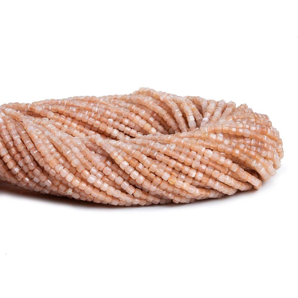 2.5mm Peach Moonstone Microfaceted Cubes 12 inch 125 pieces - The Bead Traders