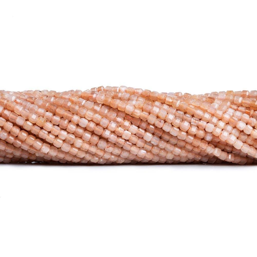 2.5mm Peach Moonstone Microfaceted Cubes 12 inch 125 pieces - The Bead Traders