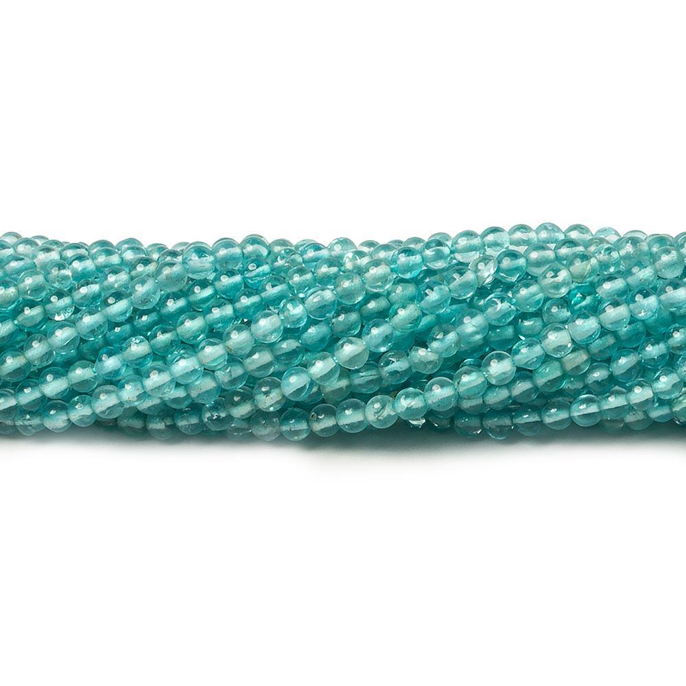 2.5mm Pool Blue Apatite plain rounds 13 inch 135 beads - The Bead Traders