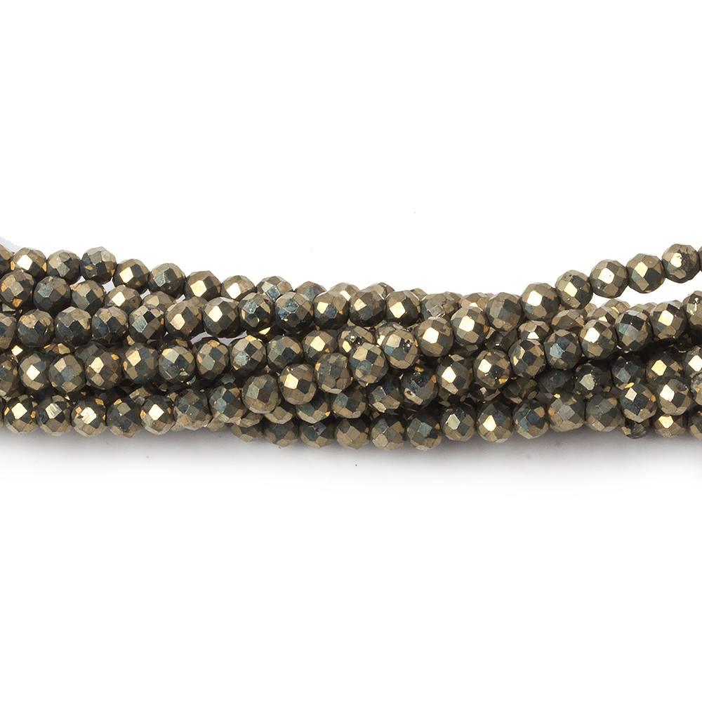 2.5mm Pyrite faceted round beads 15 inch 151 pieces - The Bead Traders