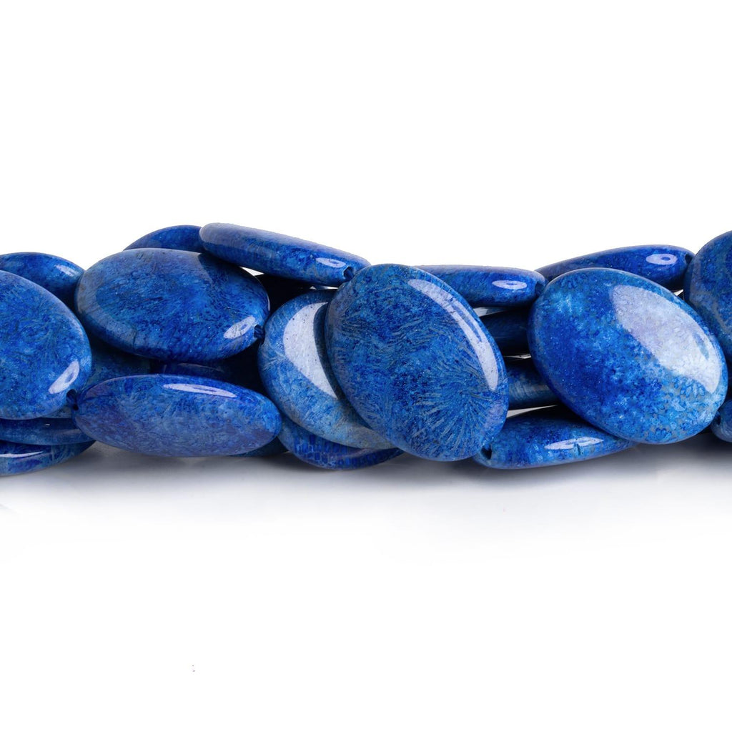 25x18mm Blue Fossil Coral Ovals 15 inch 15 beads - The Bead Traders