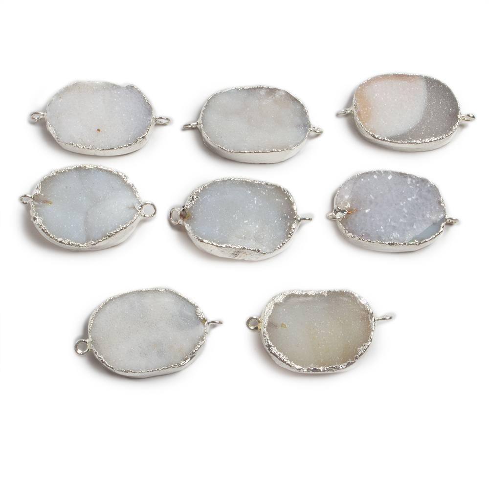 25x18mm Silver edged White Oval Drusy Connector 1 focal bead - The Bead Traders