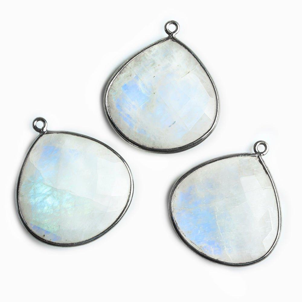 26mm Black Gold Bezel Rainbow Moonstone Faceted Heart Focal Pendant 1 Piece - The Bead Traders