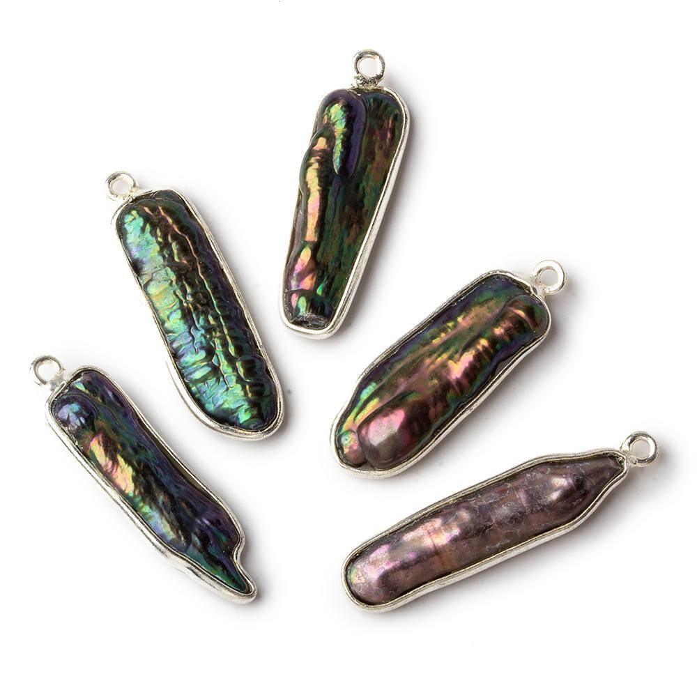 26x10mm Sterling Silver Bezel Peacock Biwa Pearl Pendant - The Bead Traders