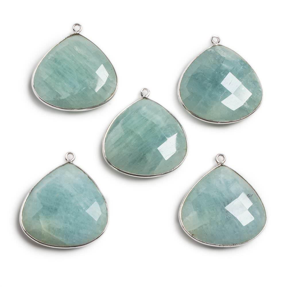 26x26mm Silver Bezeled Aquamarine Heart Focal Bead Pendant 1 pc - The Bead Traders