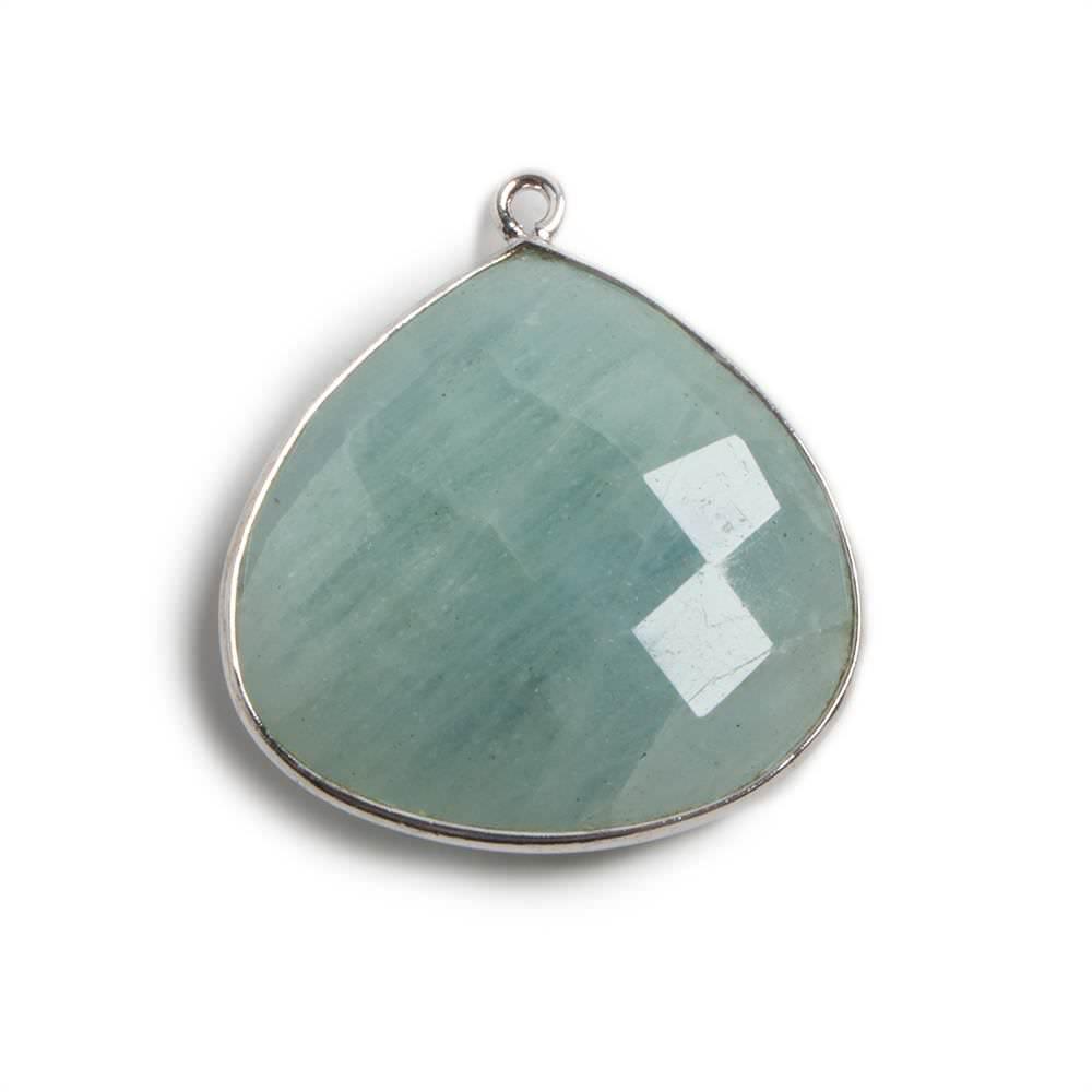 26x26mm Silver Bezeled Aquamarine Heart Focal Bead Pendant 1 pc - The Bead Traders