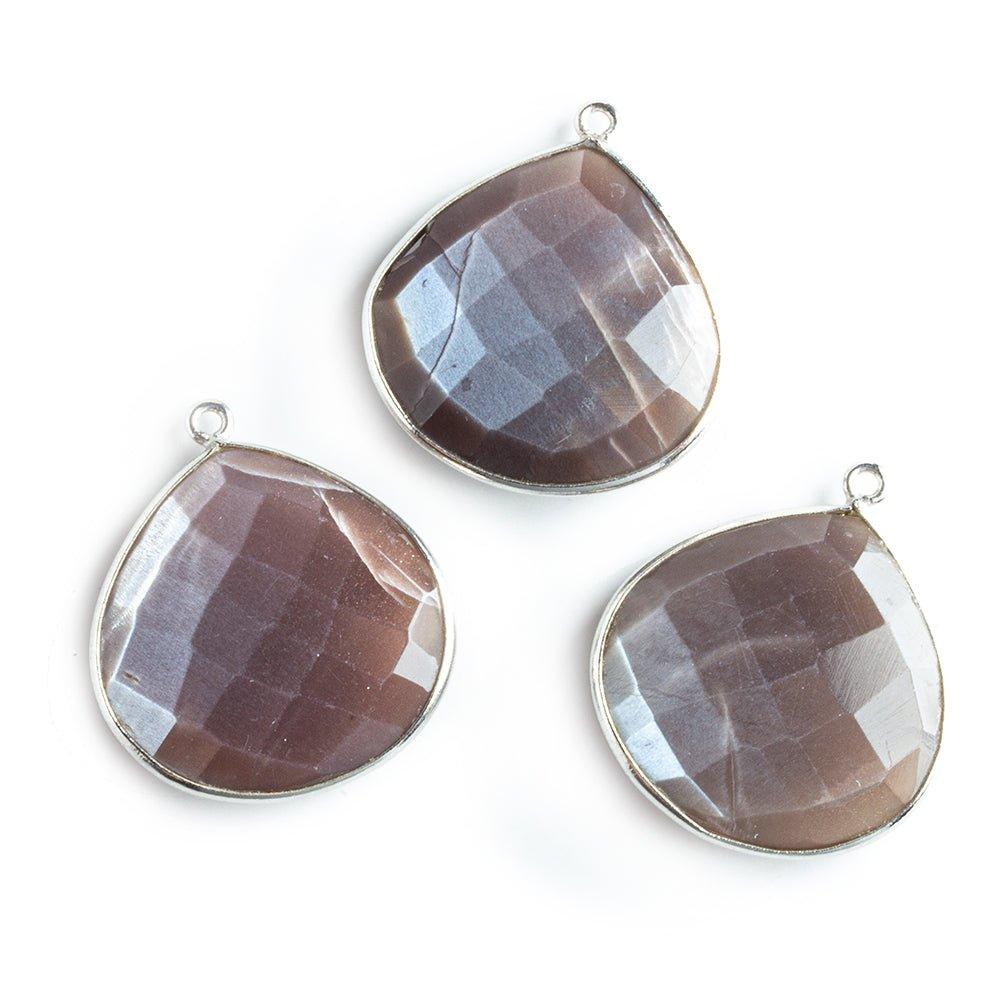 26x26mm Silver Bezeled Chocolate Moonstone Heart Focal Pendant 1 piece - The Bead Traders