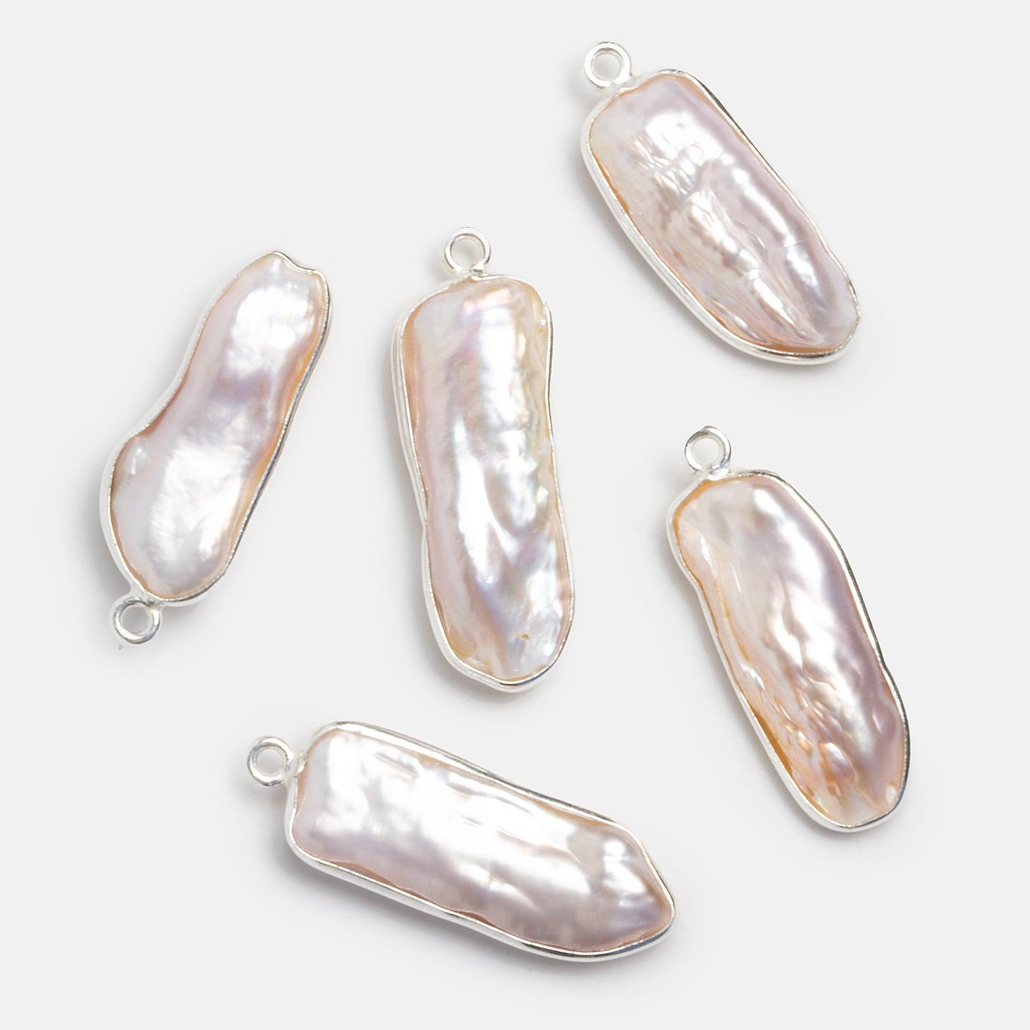 26x9mm Silver Bezeled Pink Biwa Pearl Pendant 1 Piece - The Bead Traders
