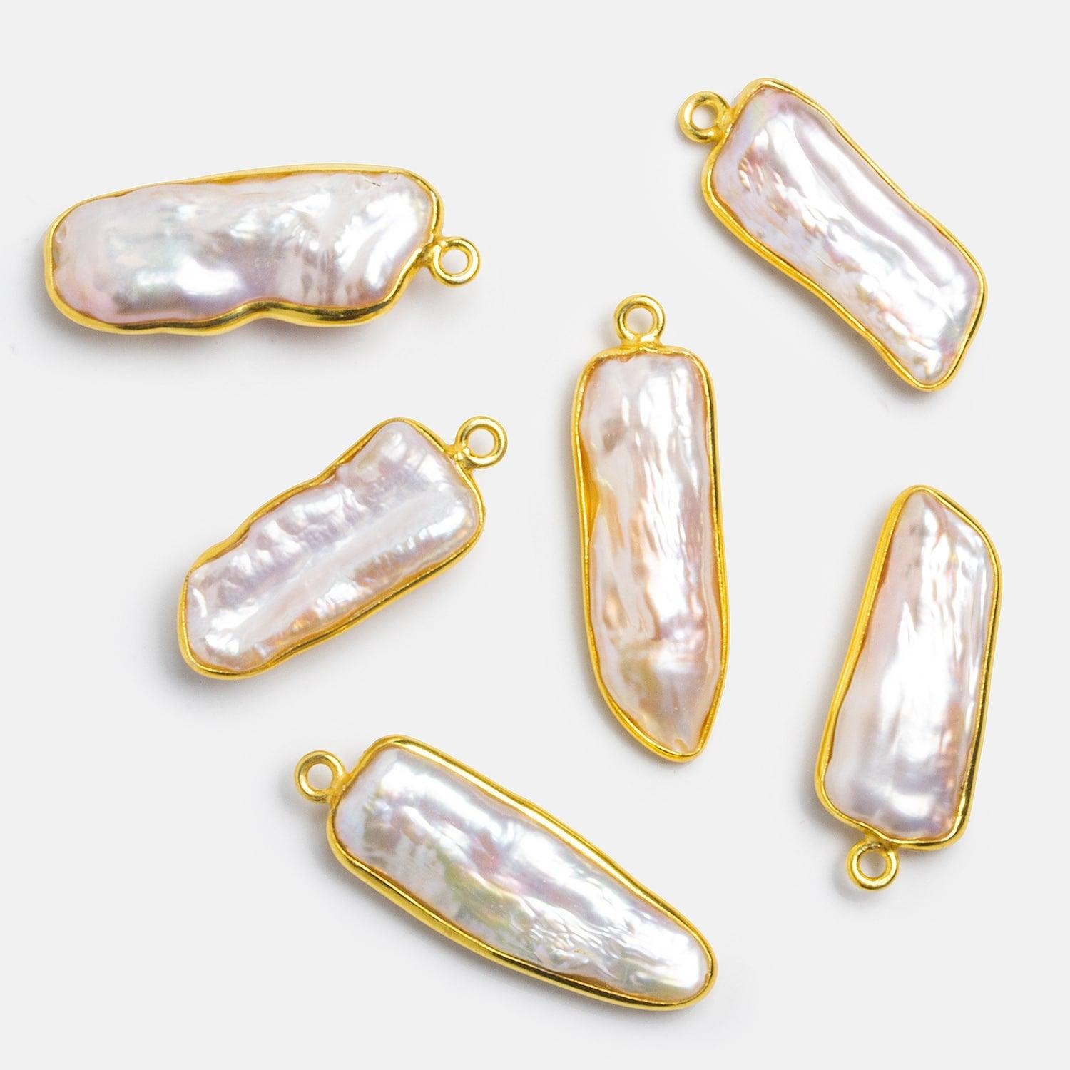 26x9mm Vermeil Bezeled Pink Biwa Pearl Pendant 1 Piece - The Bead Traders
