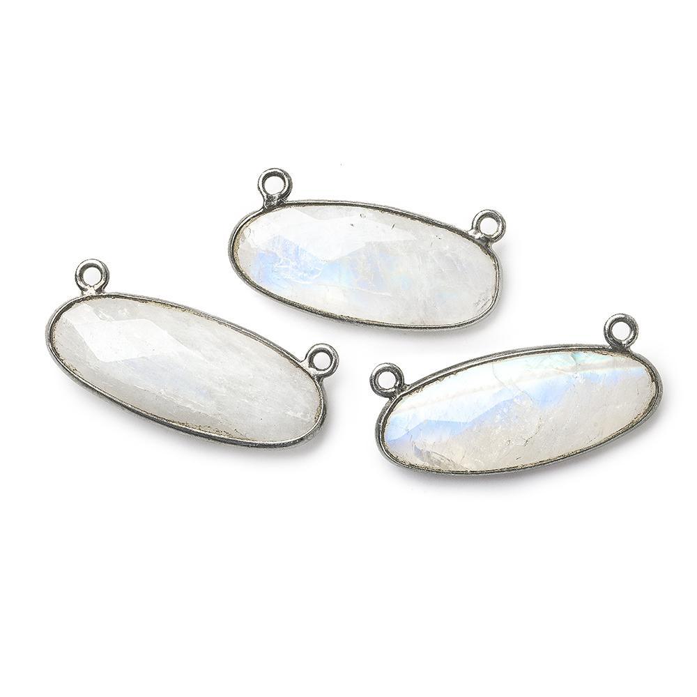 28x11.5mm Black Gold .925 Bezel Rainbow Moonstone Oval East West Connector 1 piece - The Bead Traders