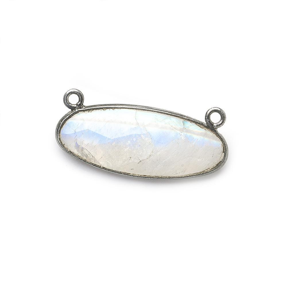 28x11.5mm Black Gold .925 Bezel Rainbow Moonstone Oval East West Connector 1 piece - The Bead Traders