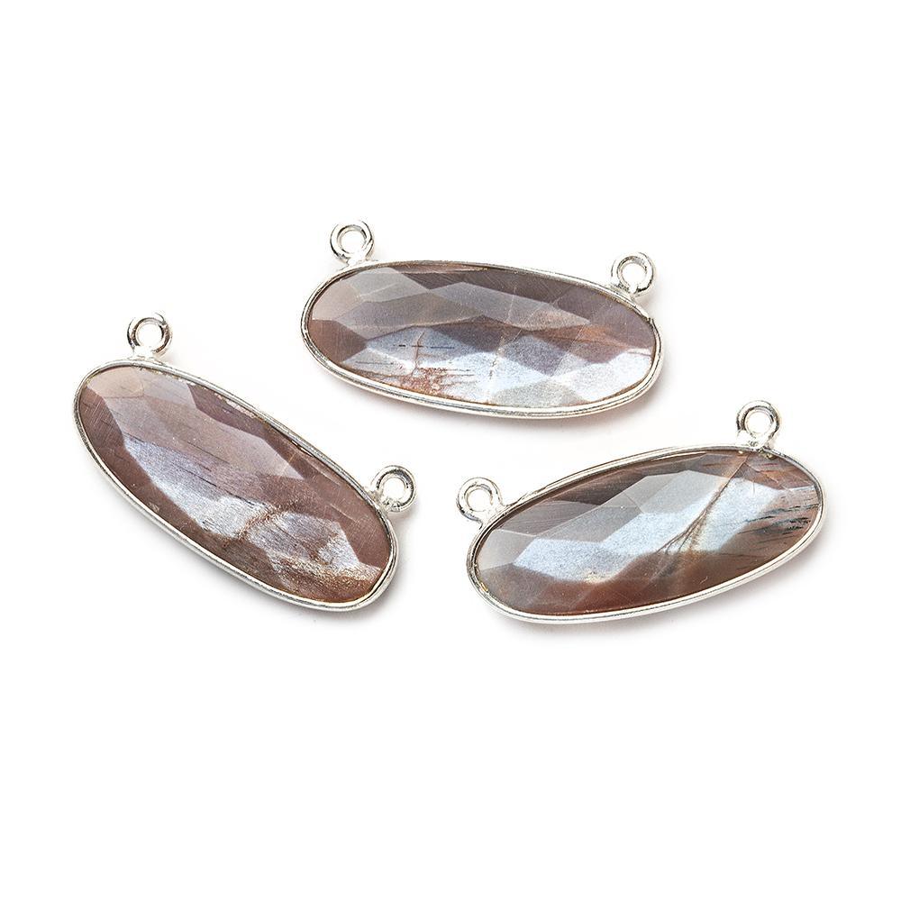 28x11.5mm Silver Bezel Chocolate Moonstone Oval East West Connector 1 piece - The Bead Traders