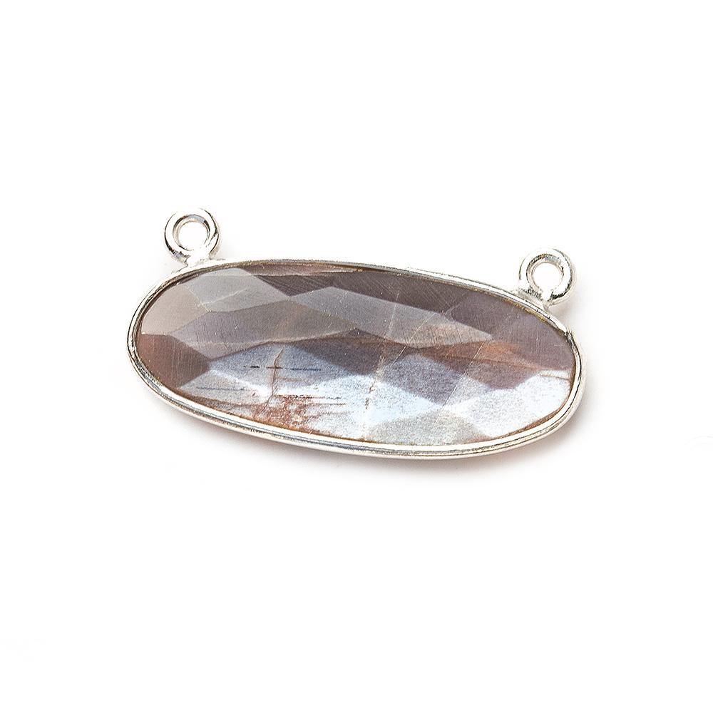 28x11.5mm Silver Bezel Chocolate Moonstone Oval East West Connector 1 piece - The Bead Traders