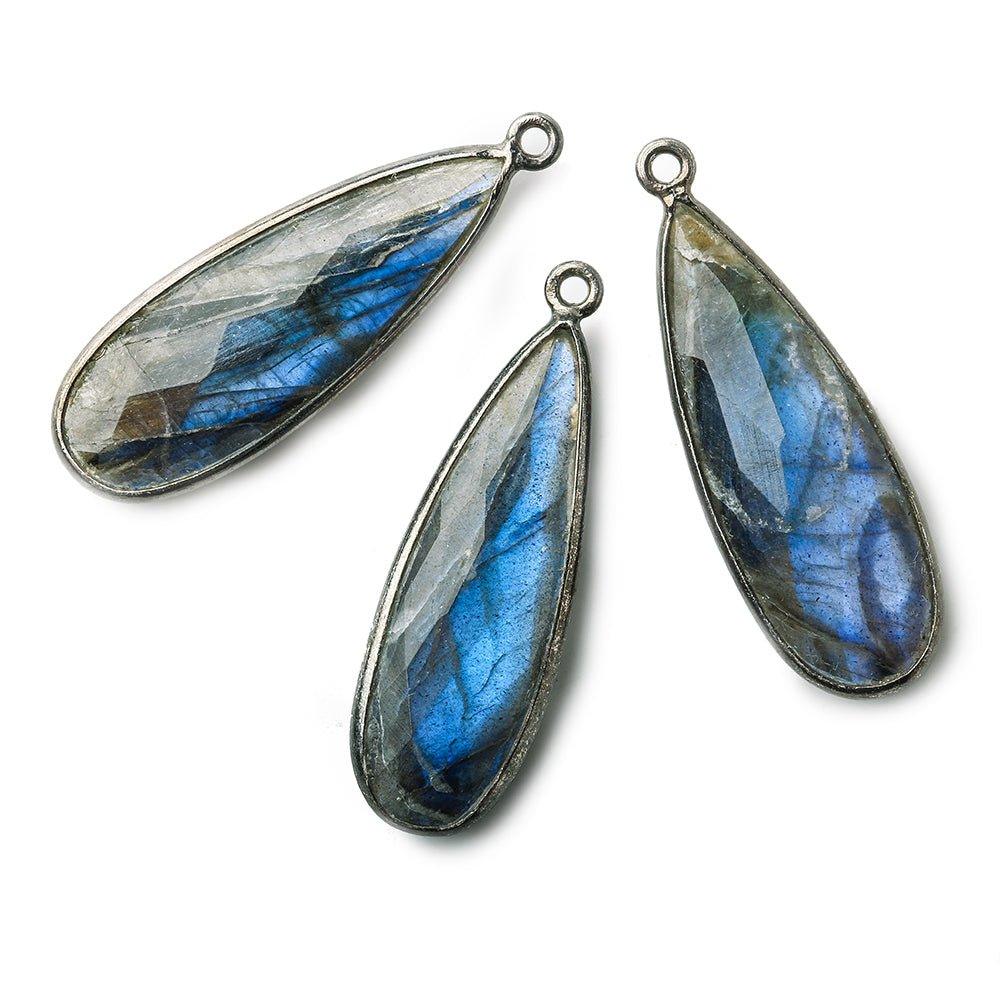 28x11mm Black Gold .925 Silver Bezeled Labradorite faceted Pear Pendant 1 piece - The Bead Traders