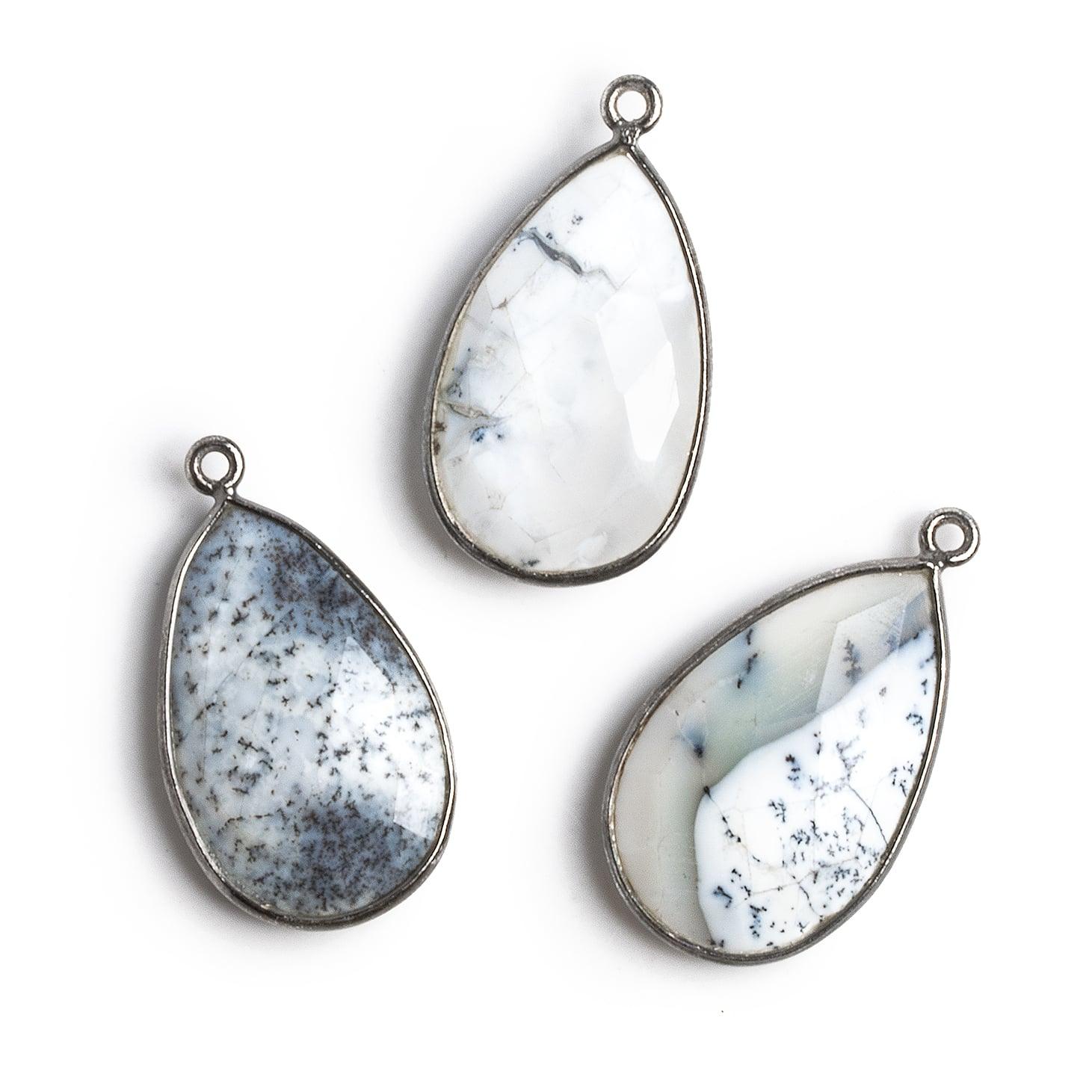 28x17mm Black Gold Bezeled Dendritic Opal Pear Pendant 1 bead - The Bead Traders