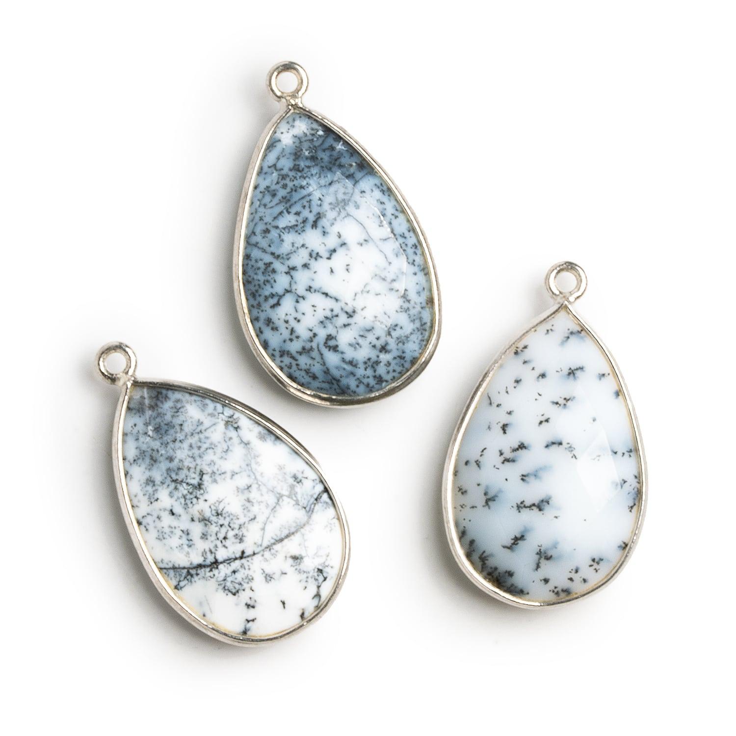 28x17mm Silver Bezeled Dendritic Opal Pear Pendant 1 bead - The Bead Traders