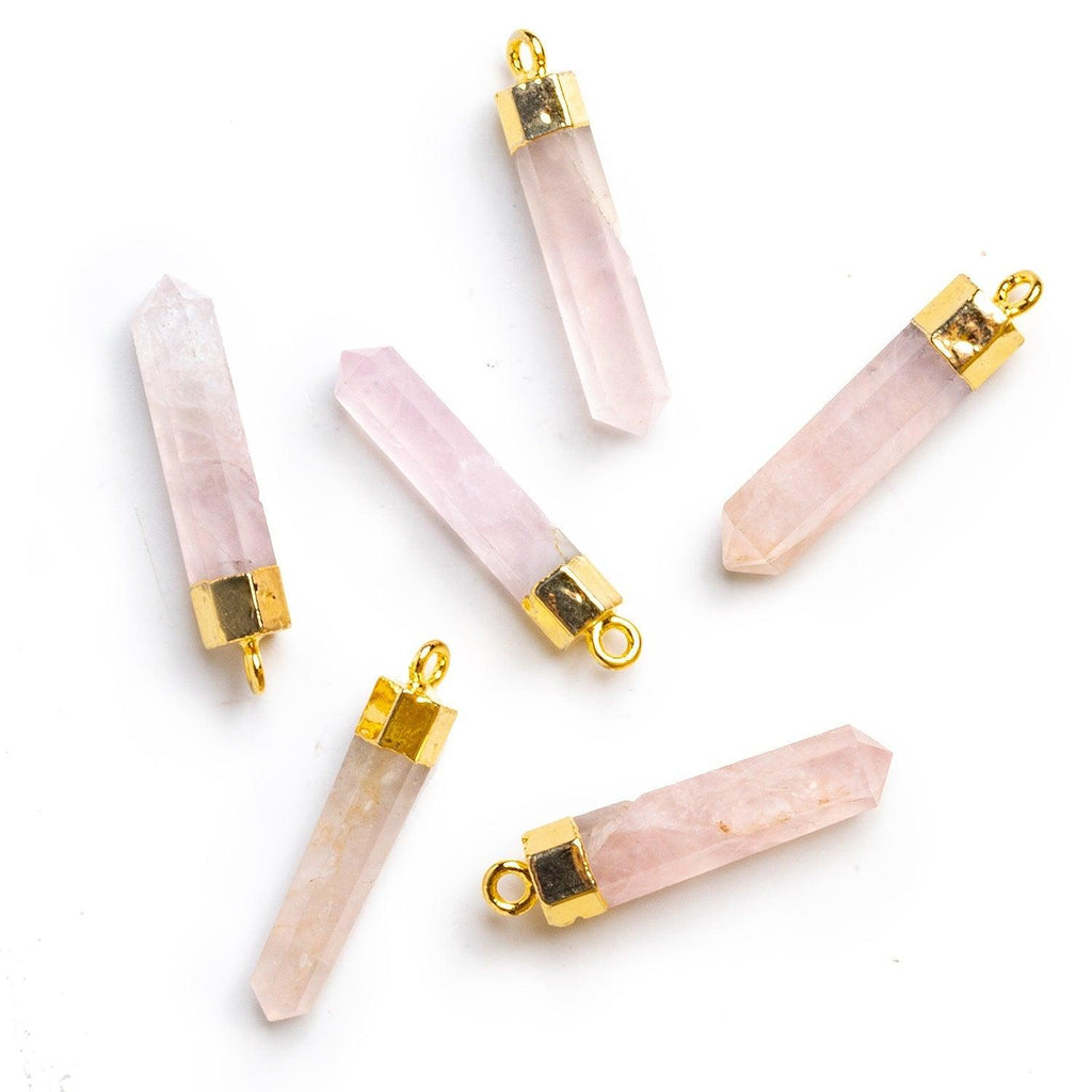 28x6mm Gold Leafed Rose Quartz Point Pendant 1 Bead - The Bead Traders