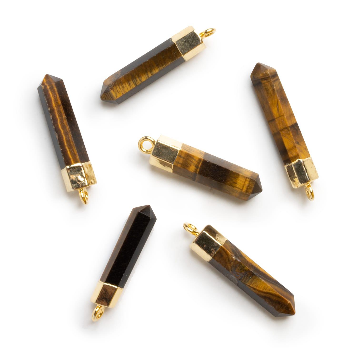 28x6mm Gold Leafed Tiger's Eye Point Pendant 1 Bead - The Bead Traders