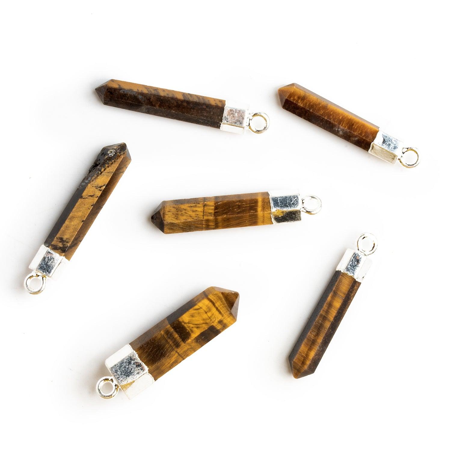 28x6mm Silver Leafed Tiger's Eye Point Pendant 1 Bead - The Bead Traders