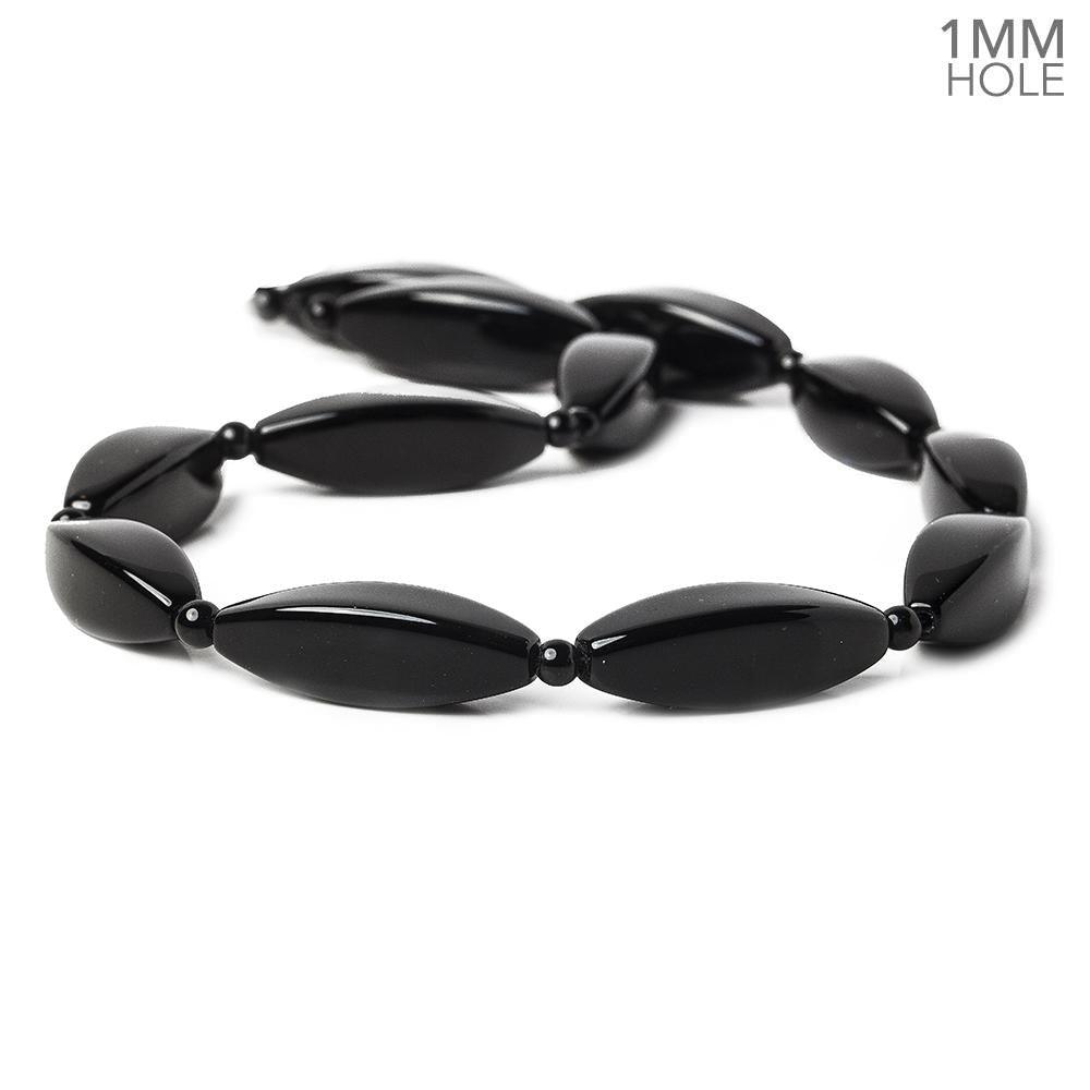28x9mm & 4mm Black Onyx Cubed Marquise & Plain Rounds 16 inch 25 beads - The Bead Traders