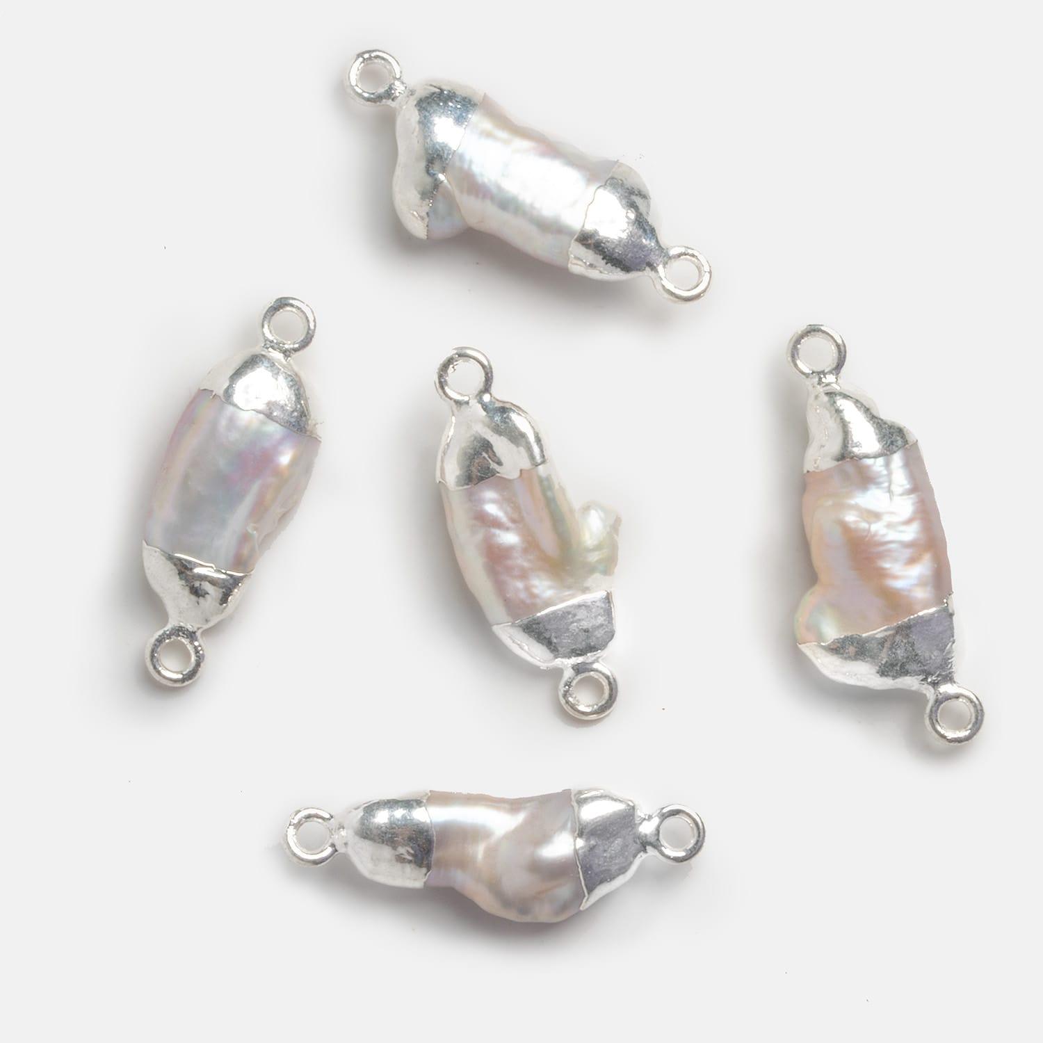 28x9mm Silver Leafed Baroque Pearl Connector 1 Piece - The Bead Traders