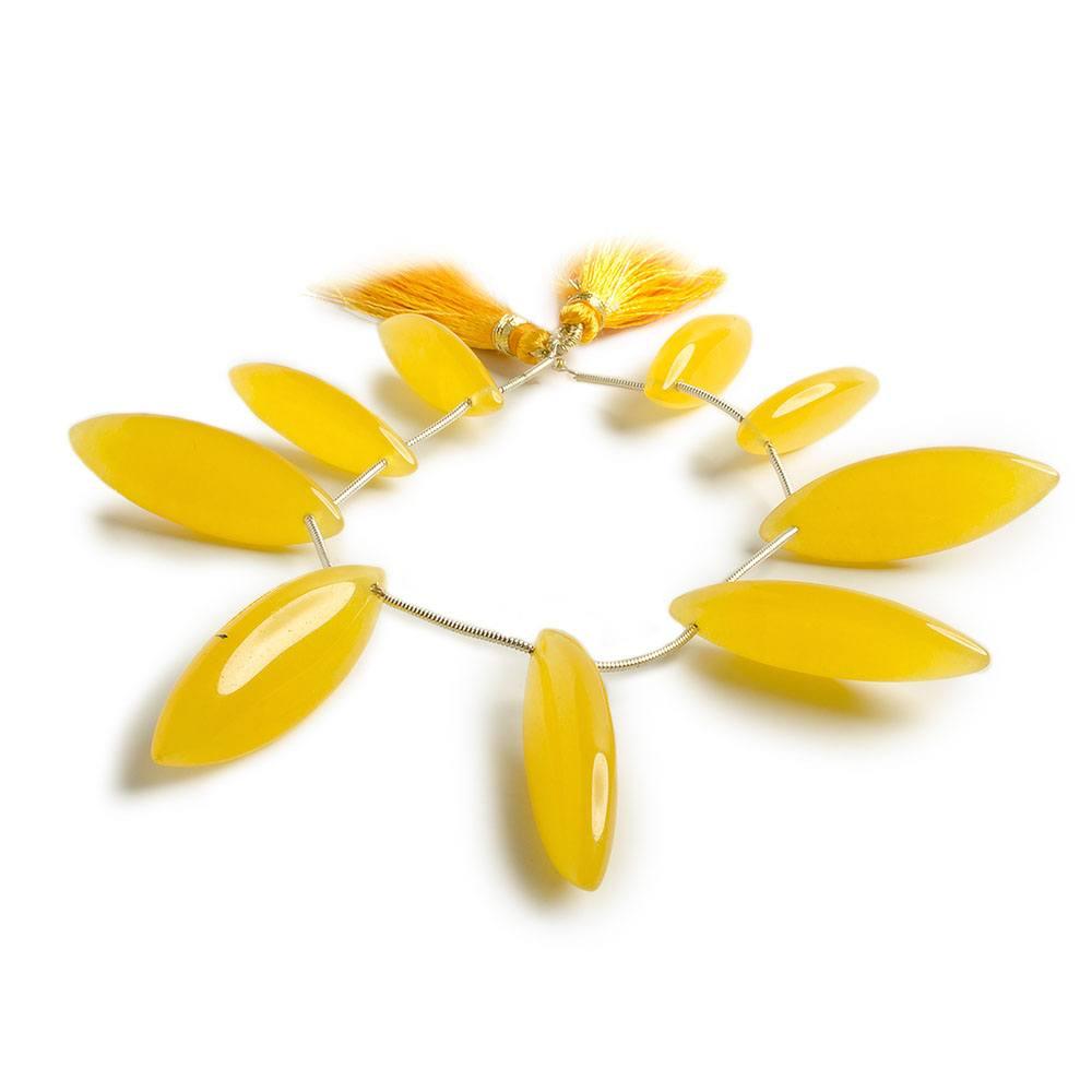 29x10-36x12mm Daffodil Yellow Chalcedony Center Top drilled marquise 6.5 inch 9 pieces - The Bead Traders