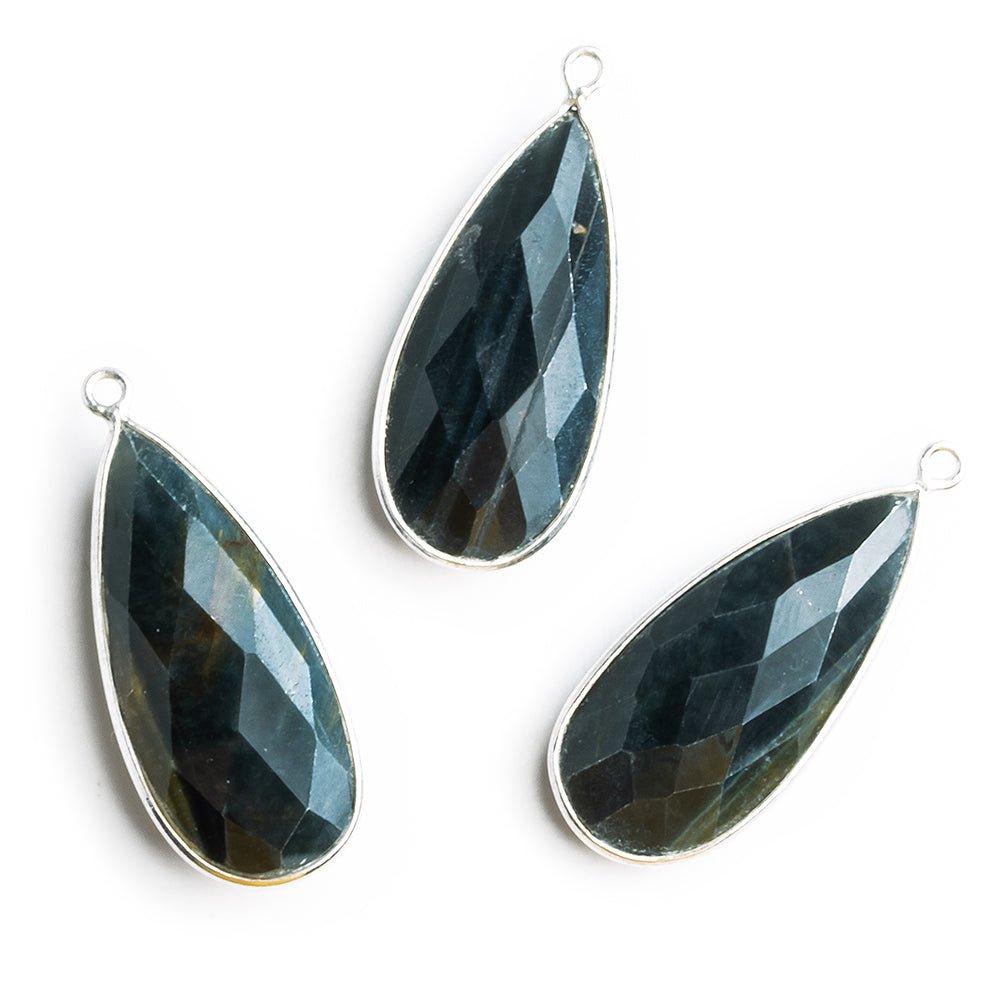 29x13mm Silver Bezel Gold & Black Tiger's Eye faceted pear Pendant 1 piece - The Bead Traders
