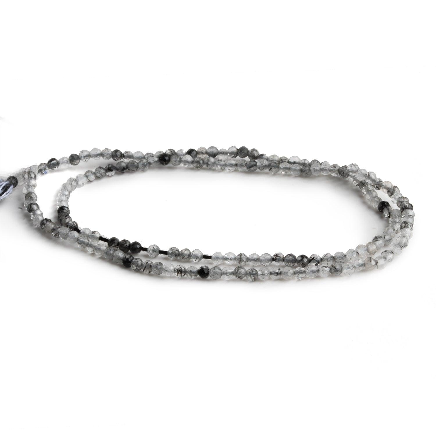 2mm Black Tourmalinated Quartz Microfaceted Rounds 12 inch 150 beads - The Bead Traders