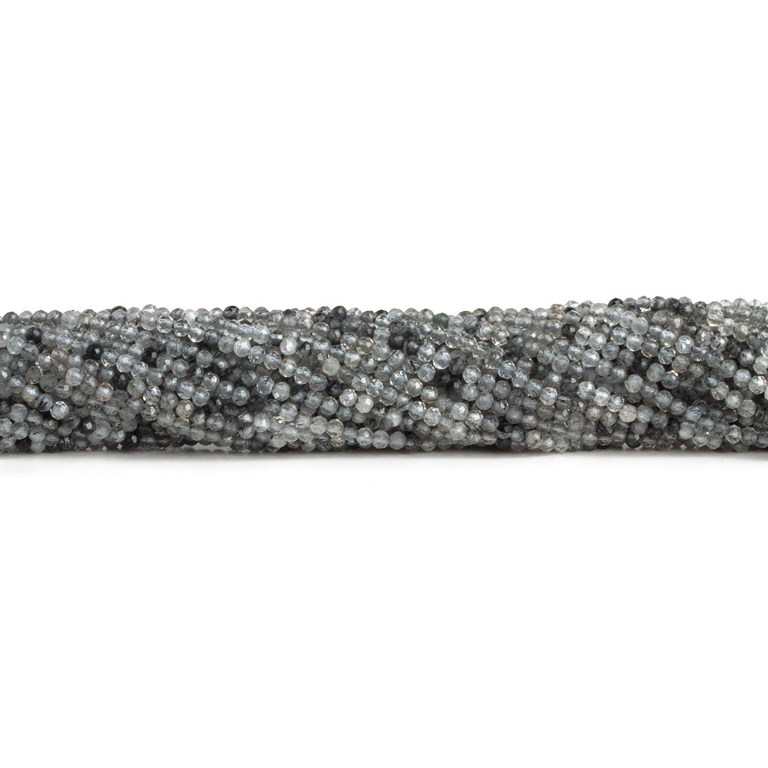 2mm Black Tourmalinated Quartz Microfaceted Rounds 12 inch 150 beads - The Bead Traders