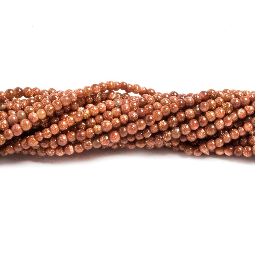 2mm Goldstone plain round beads 12 inch 200 pieces - The Bead Traders