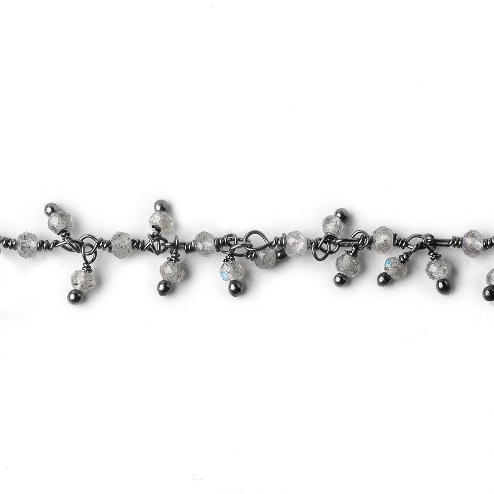 2mm Labradorite micro faceted round Black Gold Dangling Chain by the foot - The Bead Traders
