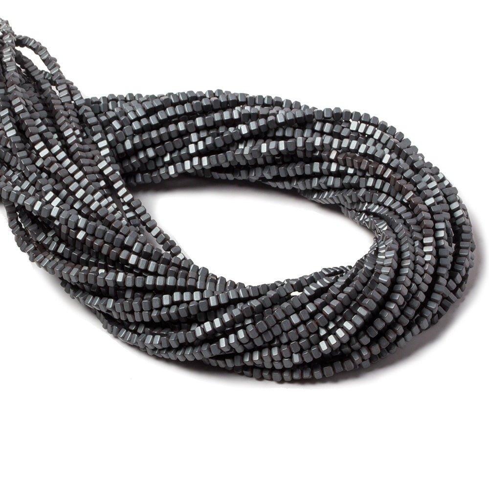 2mm Matte Hematite rounded corner cube Beads 15.5 inch 185 pieces - The Bead Traders