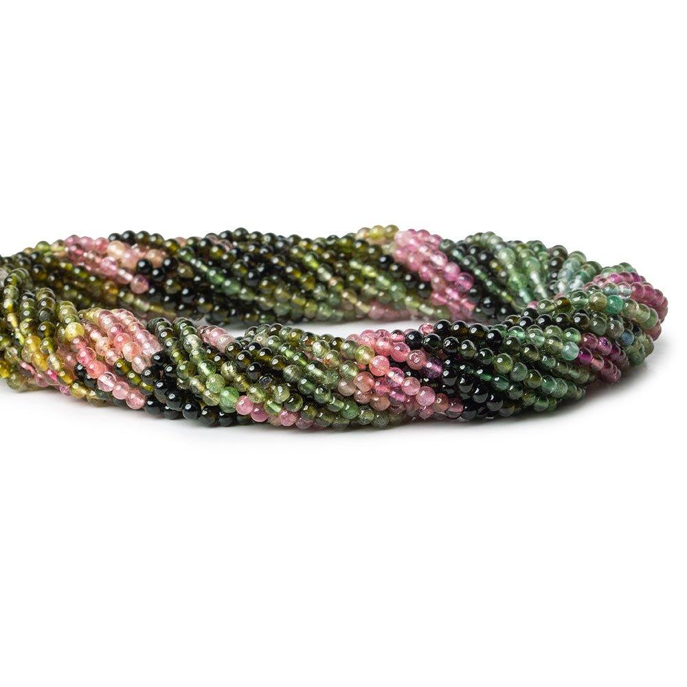 2mm Multi Color Tourmaline Plain Round Beads, 15 inch - The Bead Traders